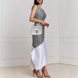 Pre Owned Chanel Silver Quilted Caviar Leather Large Filigree Vanity Bag