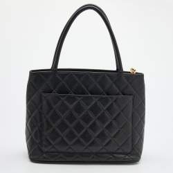Pre Owned Chanel Black Quilted Caviar Leather Vintage Medallion Bag