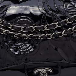 Pre Owned Chanel Black Patent Leather Paris Shanghai Camellia Flap Bag