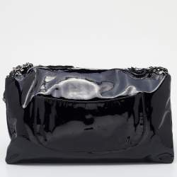 Pre Owned Chanel Black Patent Leather Paris Shanghai Camellia Flap Bag