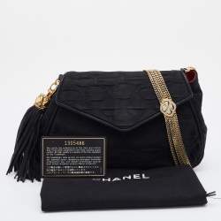 Pre Owned Chanel Black Quilted Satin Vintage Tassel Flap Bag