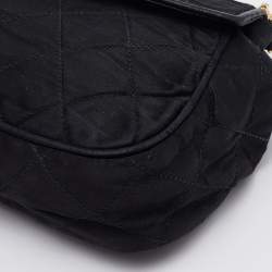 Pre Owned Chanel Black Quilted Satin Vintage Tassel Flap Bag