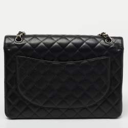 Pre Owned Chanel Black Quilted Caviar Leather Maxi Classic Double Flap Bag