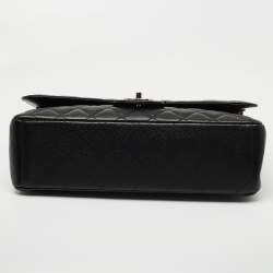Pre Owned Chanel Black Quilted Caviar Leather Maxi Classic Double Flap Bag