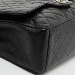 Pre Owned Chanel Black Quilted Caviar Leather Maxi Classic Double Flap Bag