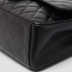 Pre Owned Chanel Black Quilted Caviar Leather Maxi Classic Double Flap Bag