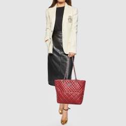 Pre Owned Chanel Red Quilted Leather In-The-Business North South Bag