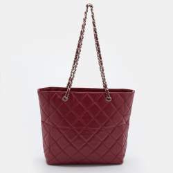 Pre Owned Chanel Red Quilted Leather In-The-Business North South Bag
