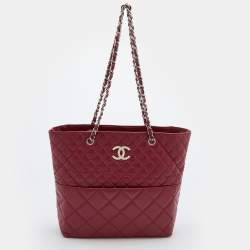 Pre Owned Chanel Red Quilted Leather In-The-Business North South Bag
