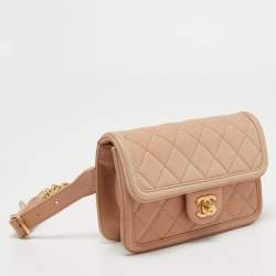 Pre Owned Chanel Two-tone Blush Pink Quilted Caviar Leather Sunset On The Sea Belt Bag
