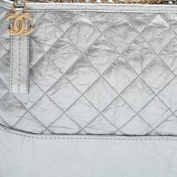 Pre Owned Chanel Silver Quilted Leather Large Gabrielle Hobo