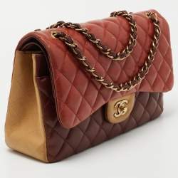Pre Owned Chanel Tricolor Quilted Leather Jumbo Classic Double Flap Bag