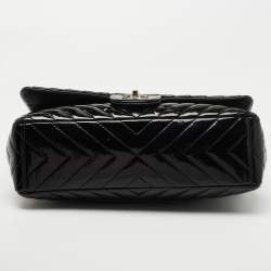 Chanel Black Chevron Patent Leather Maxi Classic Single Flap Bag