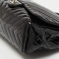 Chanel Black Chevron Patent Leather Maxi Classic Single Flap Bag