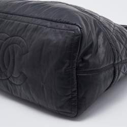 Pre Owned Chanel Black Quilted Coated Canvas Vertical Sport Weekender Bag 