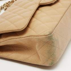 Pre Owned Chanel Beige Quilted Caviar Leather Medium Classic Double Flap Bag