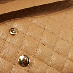 Pre Owned Chanel Beige Quilted Caviar Leather Medium Classic Double Flap Bag