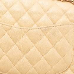 Pre Owned Chanel Beige Quilted Caviar Leather Medium Classic Double Flap Bag