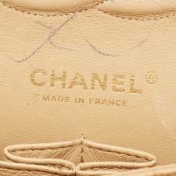 Pre Owned Chanel Beige Quilted Caviar Leather Medium Classic Double Flap Bag