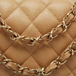 Pre Owned Chanel Beige Quilted Caviar Leather Medium Classic Double Flap Bag