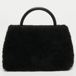 Pre Owned Chanel Black Shearling Fur Coco Handle Flap Bag