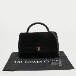 Pre Owned Chanel Black Shearling Fur Coco Handle Flap Bag
