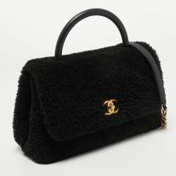 Pre Owned Chanel Black Shearling Fur Coco Handle Flap Bag