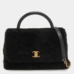 Pre Owned Chanel Black Shearling Fur Coco Handle Flap Bag