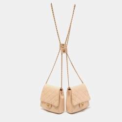 Pre Owned Chanel Beige Quilted Leather Side Packs Shoulder Bag