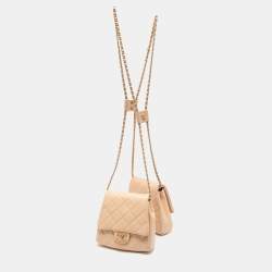 Pre Owned Chanel Beige Quilted Leather Side Packs Shoulder Bag