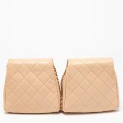 Pre Owned Chanel Beige Quilted Leather Side Packs Shoulder Bag