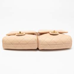 Pre Owned Chanel Beige Quilted Leather Side Packs Shoulder Bag