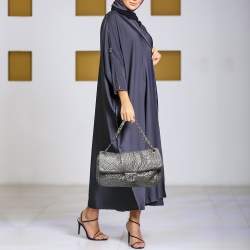 Pre Owned Chanel Grey Leather Camelia Chain Bag