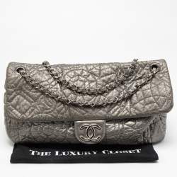 Pre Owned Chanel Grey Leather Camelia Chain Bag