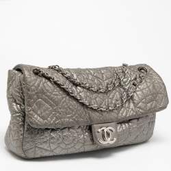 Pre Owned Chanel Grey Leather Camelia Chain Bag