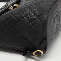 Pre Owned Chanel Black Quilted Caviar Leather Filigree Backpack