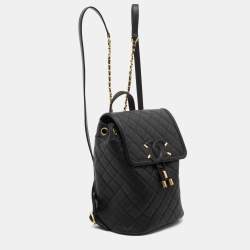 Pre Owned Chanel Black Quilted Caviar Leather Filigree Backpack