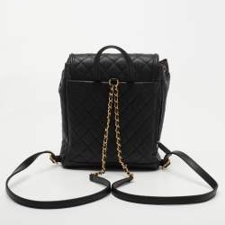 Pre Owned Chanel Black Quilted Caviar Leather Filigree Backpack