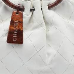 Pre Owned Chanel White Quilted Leather Wooden Handle Bag