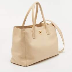 Pre Owned Chanel Beige Leather Cerf Shopper Tote