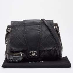 Pre Owned Chanel Dark Grey Quilted Leather Whipstitch Flap Bag