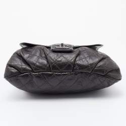 Pre Owned Chanel Dark Grey Quilted Leather Whipstitch Flap Bag