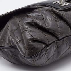 Pre Owned Chanel Dark Grey Quilted Leather Whipstitch Flap Bag