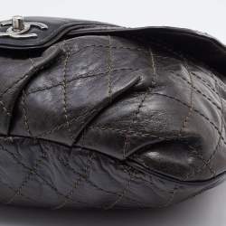 Pre Owned Chanel Dark Grey Quilted Leather Whipstitch Flap Bag