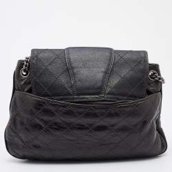 Pre Owned Chanel Dark Grey Quilted Leather Whipstitch Flap Bag