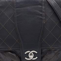 Pre Owned Chanel Dark Grey Quilted Leather Whipstitch Flap Bag