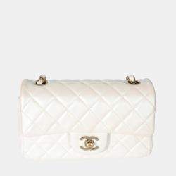 Chanel White Iridescent Lambskin Mini Rectangular Flap Bag Chanel