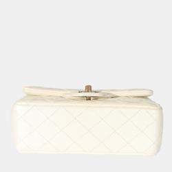 Pre Owned Chanel White Iridescent Lambskin Mini Rectangular Flap Bag