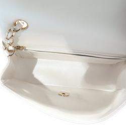 Pre Owned Chanel White Iridescent Lambskin Mini Rectangular Flap Bag