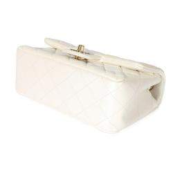 Pre Owned Chanel White Iridescent Lambskin Mini Rectangular Flap Bag
